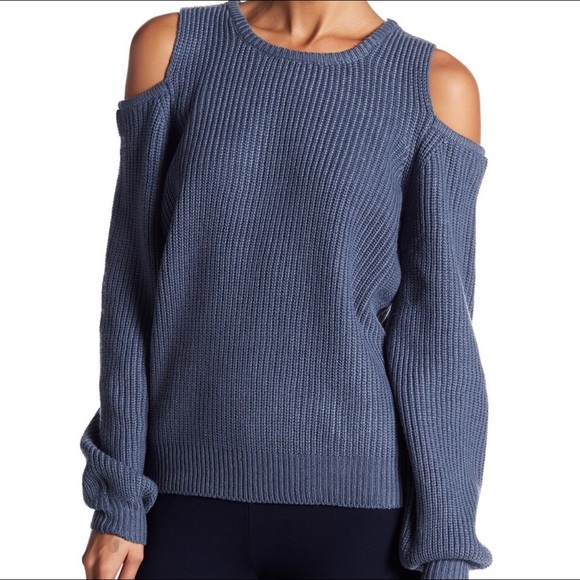 Philosophy Sweaters - Philosophy Muted Blue Thick Knit Scoop Neck Cold Shoulder Sweater M